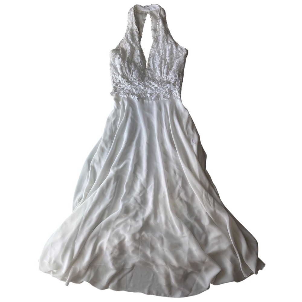 Scott McClintock Vintage 80s 90s Bridal Wedding Dress Lace Halter White Maxi 6